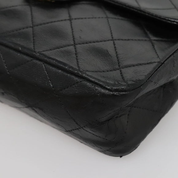 CHANEL Mini Matelasse Chain Shoulder Bag Lamb Skin Black Gold CC Auth bs27341