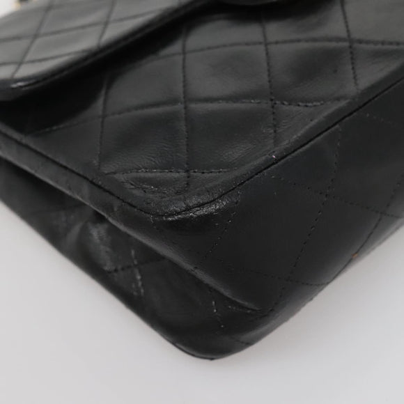 CHANEL Mini Matelasse Chain Shoulder Bag Lamb Skin Black Gold CC Auth bs27341