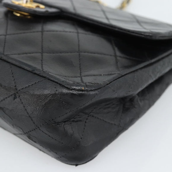 CHANEL Mini Matelasse 20 Chain Shoulder Bag Lamb Skin Black Gold CC Auth bs27341