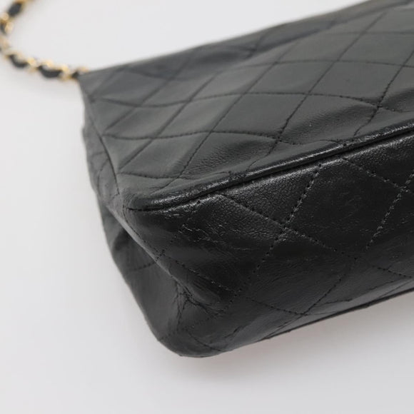 CHANEL Mini Matelasse Chain Shoulder Bag Lamb Skin Black Gold CC Auth bs27341