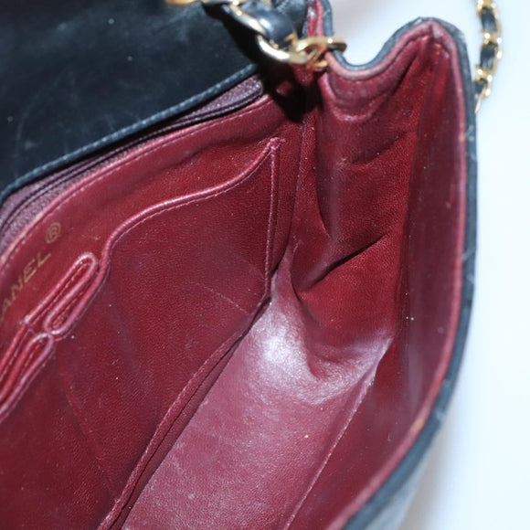 CHANEL Mini Matelasse Chain Shoulder Bag Lamb Skin Black Gold CC Auth bs27341