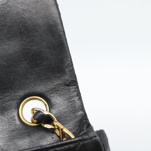 CHANEL Mini Matelasse 20 Chain Shoulder Bag Lamb Skin Black Gold CC Auth bs27341