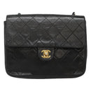 CHANEL Mini Matelasse Chain Shoulder Bag Lamb Skin Black Gold CC Auth bs27341-13