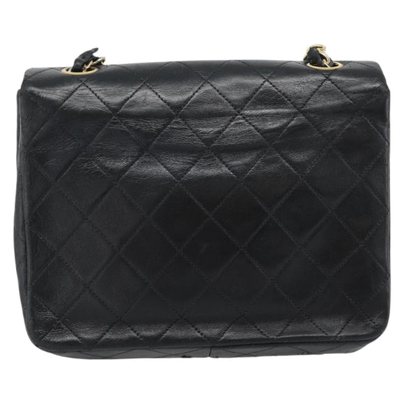 CHANEL Mini Matelasse 20 Chain Shoulder Bag Lamb Skin Black Gold CC Auth bs27341