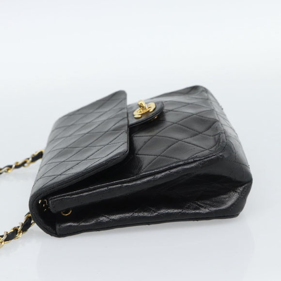 CHANEL Mini Matelasse 20 Chain Shoulder Bag Lamb Skin Black Gold CC Auth bs27341