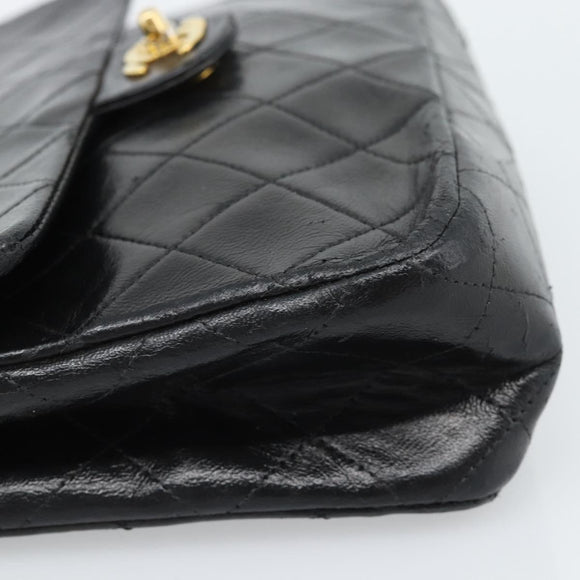CHANEL Mini Matelasse 20 Chain Shoulder Bag Lamb Skin Black Gold CC Auth bs27341