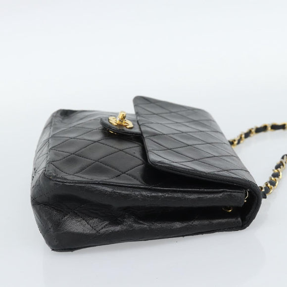 CHANEL Mini Matelasse 20 Chain Shoulder Bag Lamb Skin Black Gold CC Auth bs27341