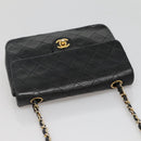 CHANEL Mini Matelasse Chain Shoulder Bag Lamb Skin Black Gold CC Auth bs27341-6