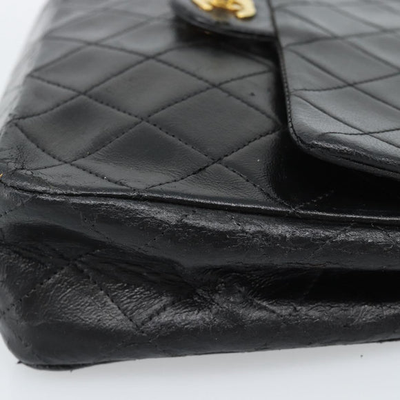 CHANEL Mini Matelasse 20 Chain Shoulder Bag Lamb Skin Black Gold CC Auth bs27341