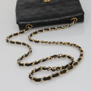CHANEL Mini Matelasse Chain Shoulder Bag Lamb Skin Black Gold CC Auth bs27341-7