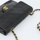 CHANEL Mini Matelasse 20 Chain Shoulder Bag Lamb Skin Black Gold CC Auth bs27341-8