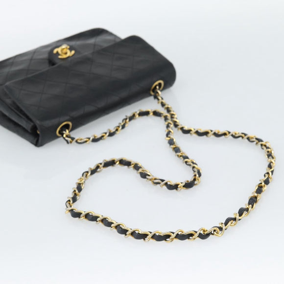 CHANEL Mini Matelasse 20 Chain Shoulder Bag Lamb Skin Black Gold CC Auth bs27341
