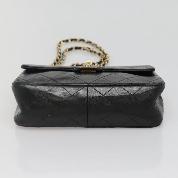 CHANEL Mini Matelasse Chain Shoulder Bag Lamb Skin Black Gold CC Auth bs27341
