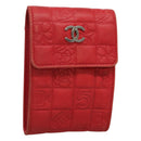 CHANEL Icon line Cigarette Case Leather Red CC Auth bs27345-1