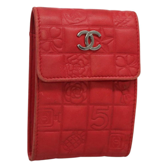 CHANEL Icon line Cigarette Case Leather Red CC Auth bs27345