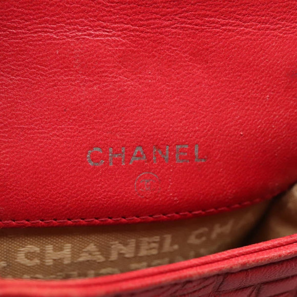 CHANEL Icon line Cigarette Case Leather Red CC Auth bs27345