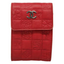 CHANEL Icon line Cigarette Case Leather Red CC Auth bs27345-13