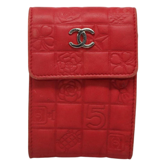 CHANEL Icon line Cigarette Case Leather Red CC Auth bs27345