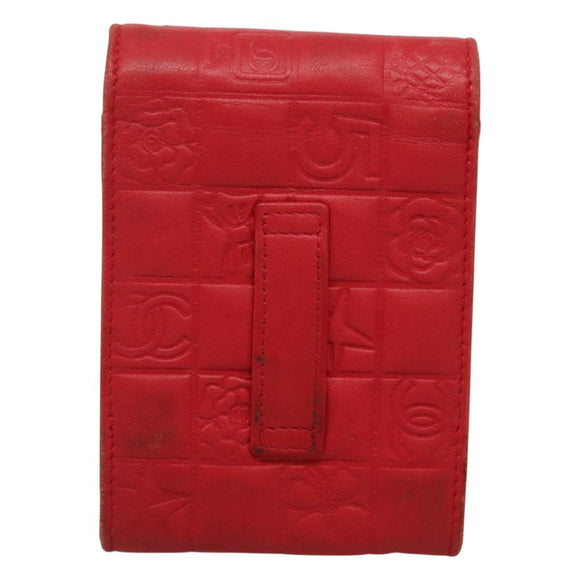 CHANEL Icon line Cigarette Case Leather Red CC Auth bs27345