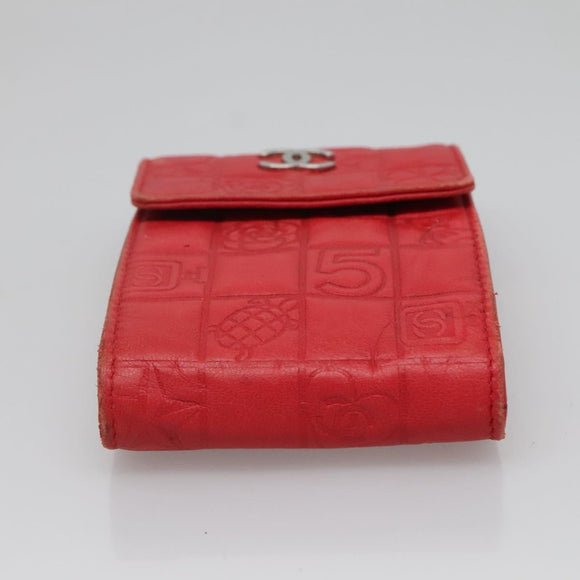 CHANEL Icon line Cigarette Case Leather Red CC Auth bs27345