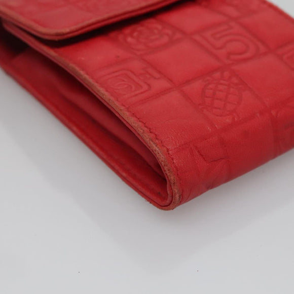 CHANEL Icon line Cigarette Case Leather Red CC Auth bs27345