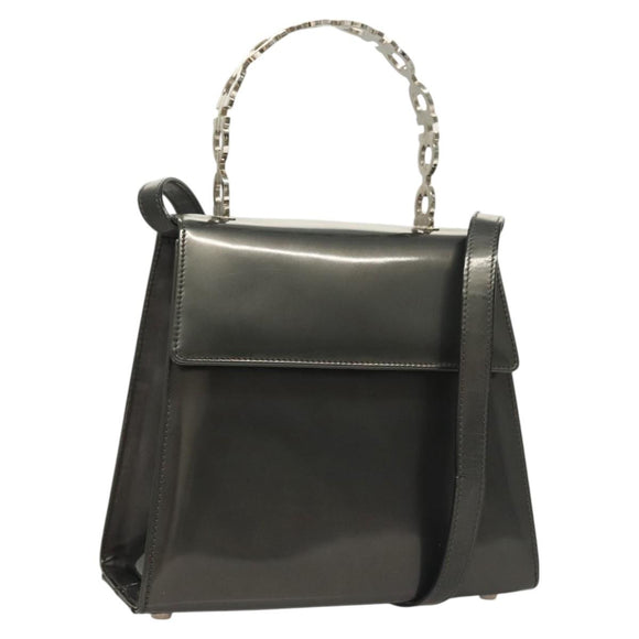 Salvatore Ferragamo Gancini Hand Bag Enamel 2way Gray Silver Auth bs27352