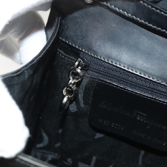 Salvatore Ferragamo Gancini Hand Bag Enamel 2way Gray Silver Auth bs27352