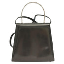 Salvatore Ferragamo Gancini Hand Bag Enamel 2way Gray Silver Auth bs27352-2