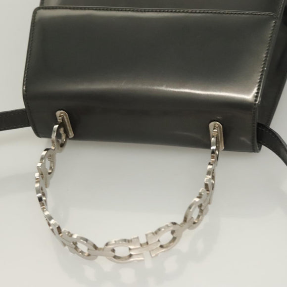 Salvatore Ferragamo Gancini Hand Bag Enamel 2way Gray Silver Auth bs27352