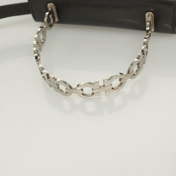 Salvatore Ferragamo Gancini Hand Bag Enamel 2way Gray Silver Auth bs27352