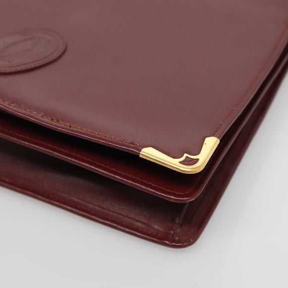CARTIER Must Line Clutch Bag Leather Bordeaux Gold Auth bs27354
