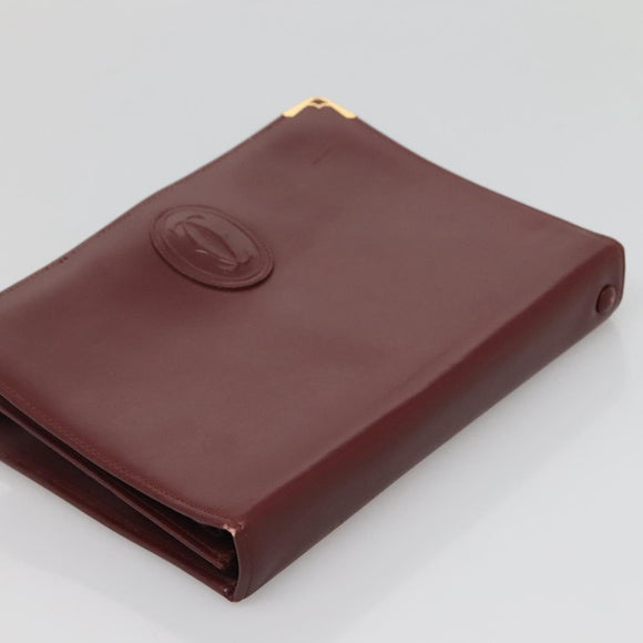 CARTIER Must Line Clutch Bag Leather Bordeaux Gold Auth bs27354