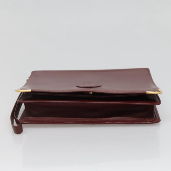 CARTIER Must Line Clutch Bag Leather Bordeaux Gold Auth bs27354