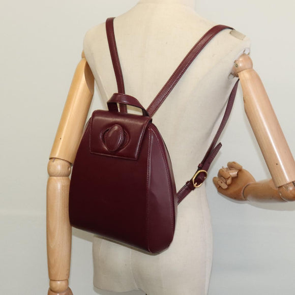 CARTIER Must Line Backpack Leather Bordeaux Gold Auth bs27355