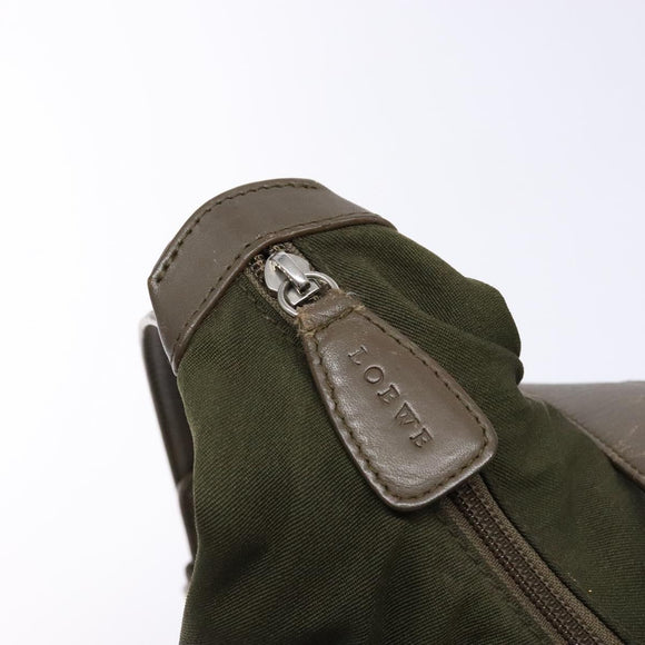 LOEWE Shoulder Bag Canvas Leather Khaki Auth bs27361