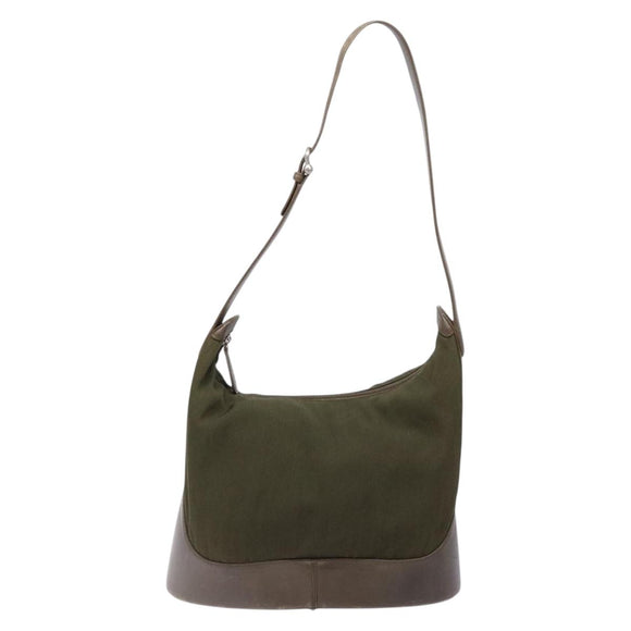 LOEWE Shoulder Bag Canvas Leather Khaki Auth bs27361