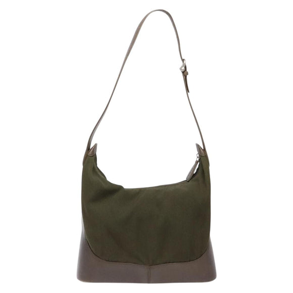 LOEWE Shoulder Bag Canvas Leather Khaki Auth bs27361