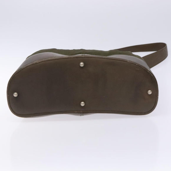 LOEWE Shoulder Bag Canvas Leather Khaki Auth bs27361