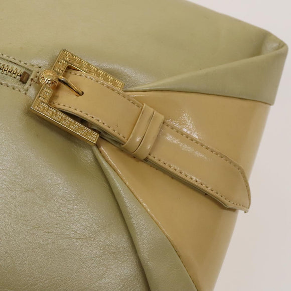 VERSACE Backpack Leather Beige Gold Auth bs27362