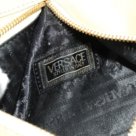 VERSACE Backpack Leather Beige Gold Auth bs27362
