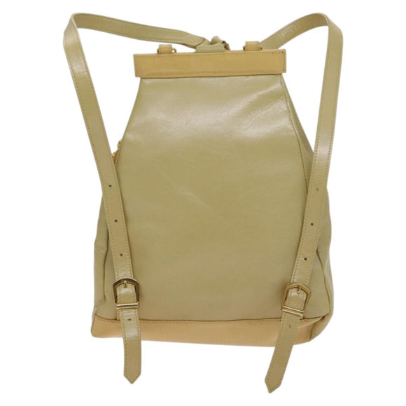 VERSACE Backpack Leather Beige Gold Auth bs27362