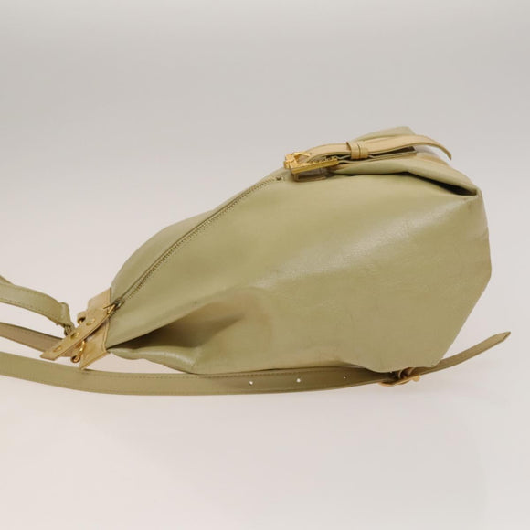 VERSACE Backpack Leather Beige Gold Auth bs27362