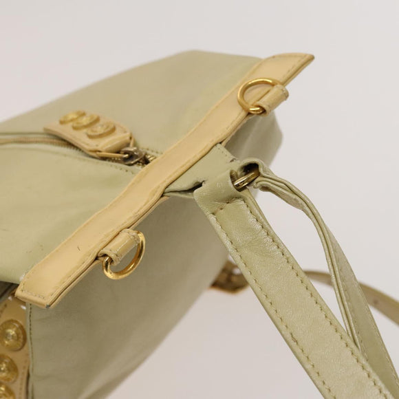 VERSACE Backpack Leather Beige Gold Auth bs27362