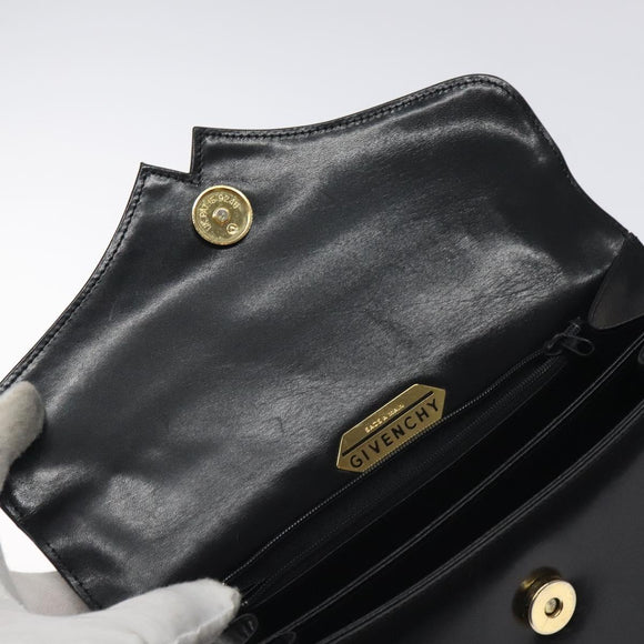 GIVENCHY Hand Bag Leather Black Silver Auth bs27366