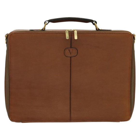 VALENTINO Hand Bag Leather 2way Brown Gold Auth bs27369