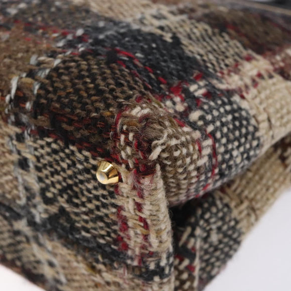 BURBERRY Nova Check Hand Bag Wool Beige Gold Auth bs27390