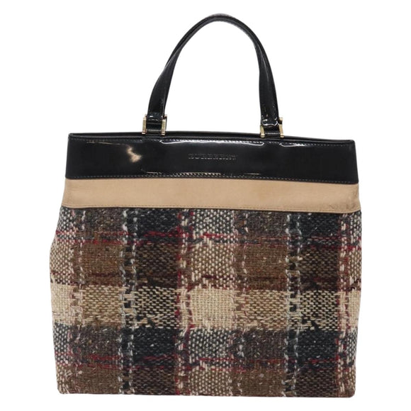 BURBERRY Nova Check Hand Bag Wool Beige Gold Auth bs27390