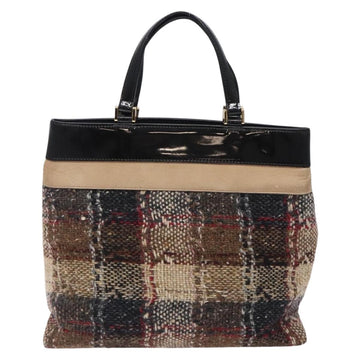 BURBERRY Nova Check Hand Bag Wool Beige Gold Auth bs27390 - 0
