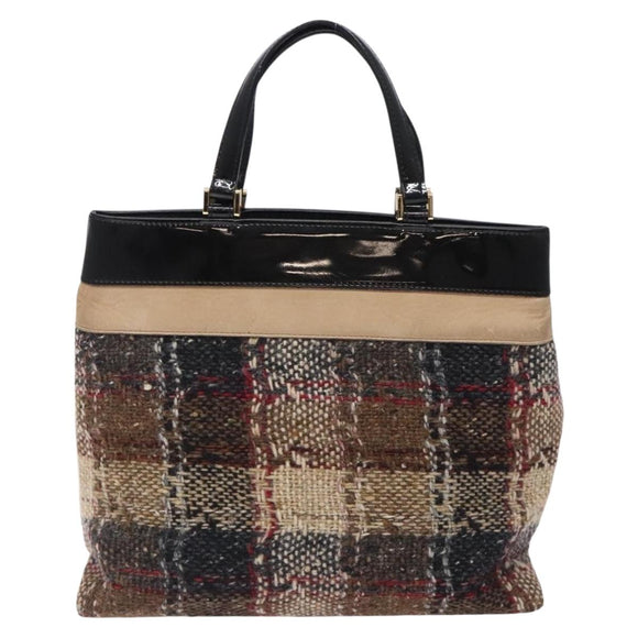 BURBERRY Nova Check Hand Bag Wool Beige Gold Auth bs27390