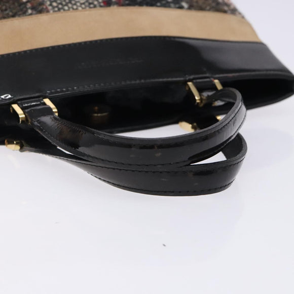 BURBERRY Nova Check Hand Bag Wool Beige Gold Auth bs27390